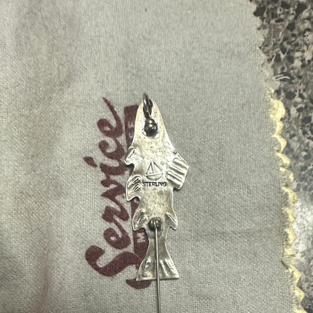 Vintage Sterling Silver Fish Pin with Purple Accent